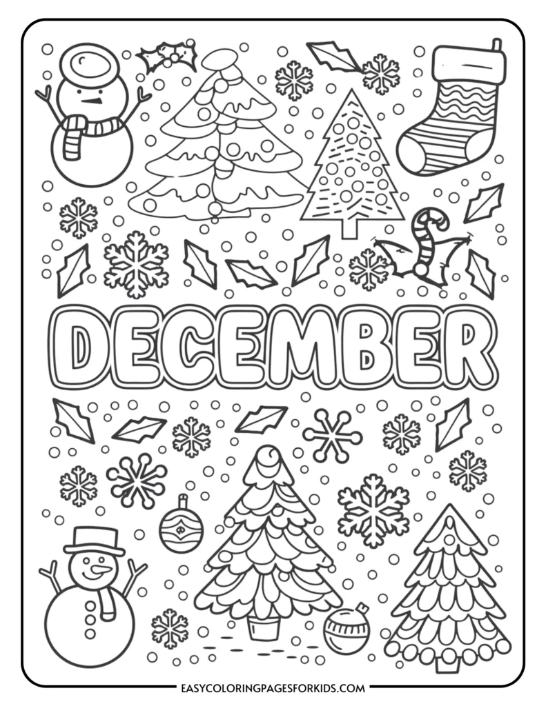 december coloring pages for kids (7 free printable pages) - easy